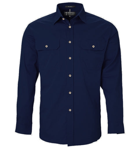 Pilbara Mens Open Front Light Weight Shirt [Col:Cobalt Siz:L]