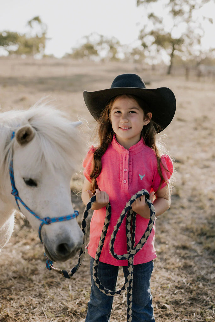 Little Windmill Clothing Co Bree Jnr Ruffle Polo - Pink [Siz:4]