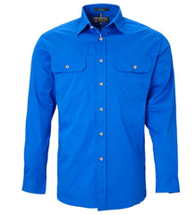 Mens Pilbara Open Front L/S Shirt [Col:Cobalt Blue Siz:S]