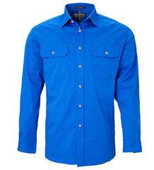 Mens Pilbara Open Front L/S Shirt [Col:Cobalt Blue Siz:L]