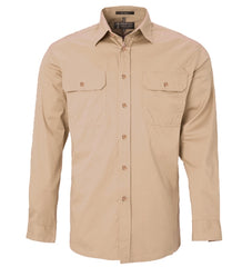 Mens Pilbara Open Front L/S Shirt [Col:Clay Siz:S]