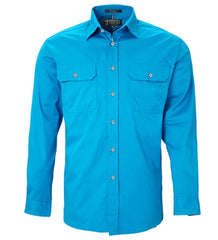 Mens Pilbara Open Front L/S Shirt [Col:Azure Siz:S]