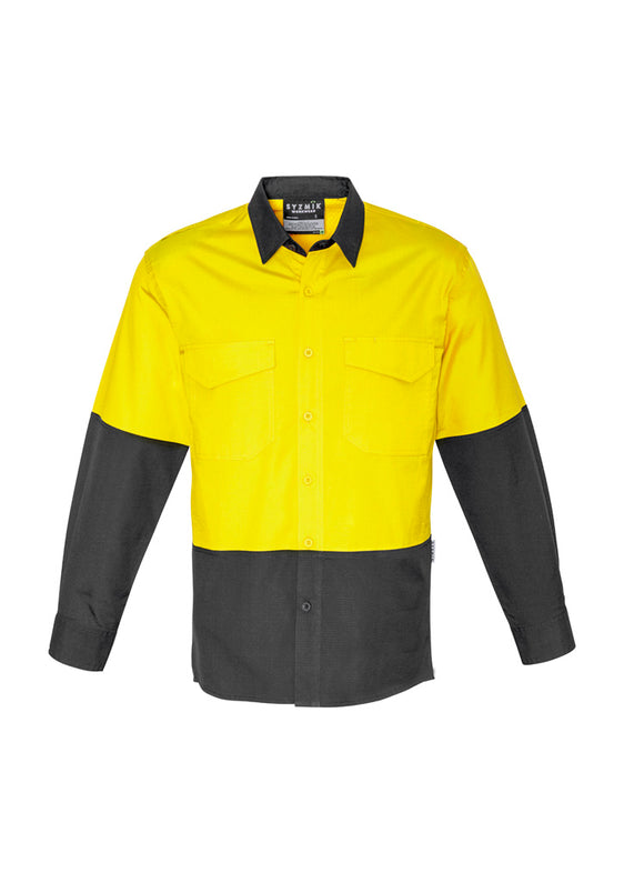 Syzmik Mens Rugged Cooling Hi Vis Spliced Shirt ZW128 [Col:Yellow/Charcoal Siz:3XL]