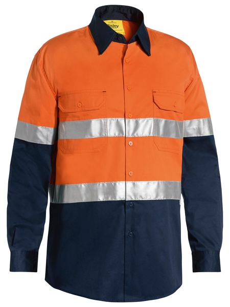 Bisley Taped Hi Vis Cool Lightweight Shirt - Orange/Navy [Siz:S]