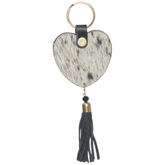 The Design Edge Heart Tassel Cowhide Keyring - Heart Key Tassel [Col:Jersey Hairon & Dark Bro]