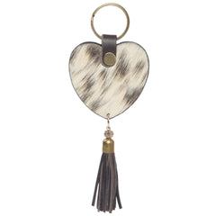 The Design Edge Heart Tassel Cowhide Keyring - Heart Key Tassel [Col:Jersey Hairon & Dark Bro]