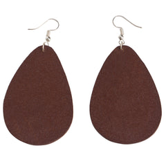 The Design Edge Tooled Pear Drop Earrings Brown Leather Surgical Steel - TE-01 [Col:Tan]