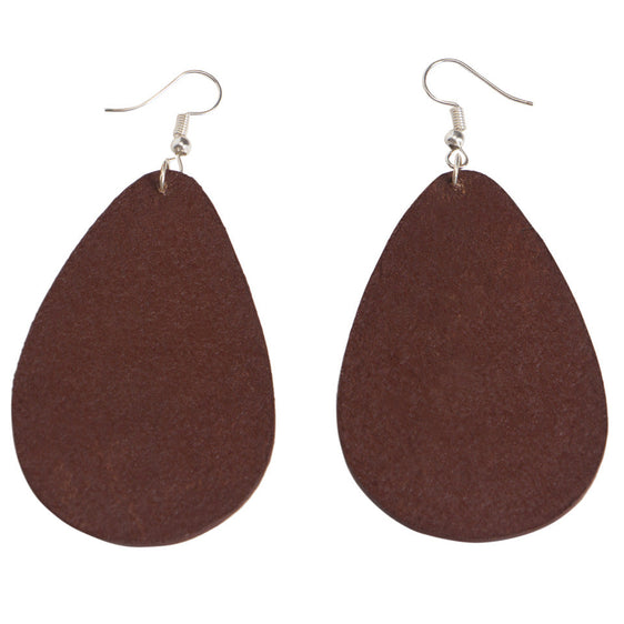 The Design Edge Tooled Pear Drop Earrings Brown Leather Surgical Steel - TE-01 [Col:Tan]