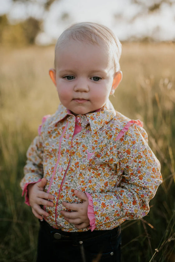 Little Windmill Clothing Co Penelope Lemon Florals Long Sleeve Flutter Romper [Siz:00]