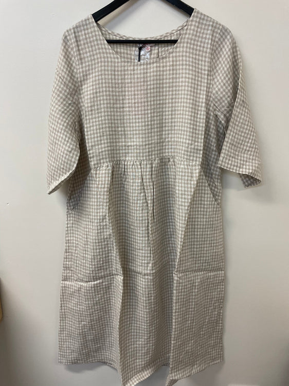 S2347094 Corfu Womens Linen Yarn Dyed Check Dress - Natural [Siz:10]