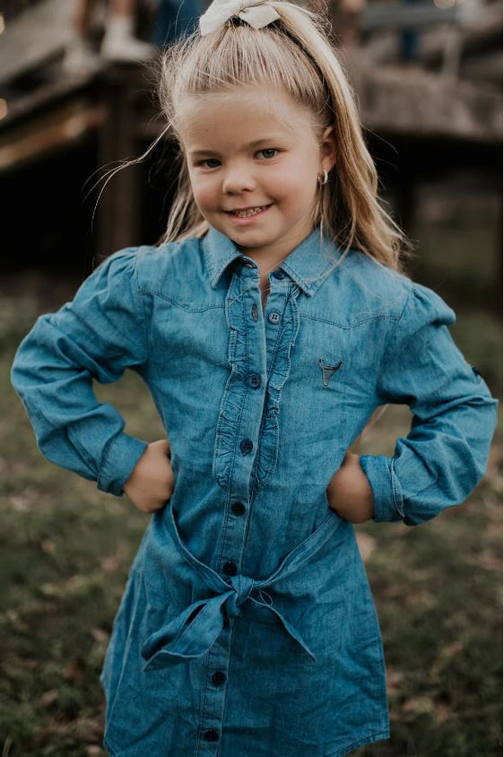 Little Windmill Clothing Co Miranda Denim Ruffle Dress [Siz:2]