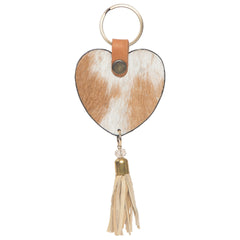 The Design Edge Heart Tassel Cowhide Keyring - Heart Key Tassel [Col:Jersey Hairon & Black Le]