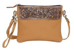 The Design Edge Tooling Leather Hand Carved Clutch Bag - TLB15 [Col:Tan]