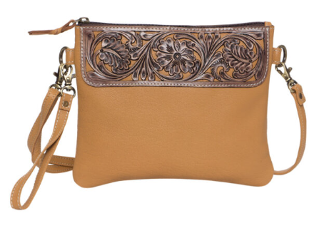 The Design Edge Tooling Leather Hand Carved Clutch Bag - TLB15 [Col:Tan]