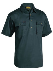 Bisley Short Sleeve Closed Front Cotton Drill Shirt [Col:Navy Siz:L]