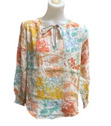 Corfu Womens Linen Top - Blush and Bloom [Siz:8]