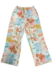 Corfu Womens Linen Printed Pants - Blush & Bloom [Siz:8]