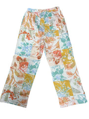Corfu Womens Linen Printed Pants - Blush & Bloom [Siz:8]