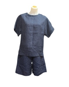 Corfu Womens Linen Shorts - Ink/White Stripe [Siz:8]