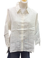 Corfu Womens Shirt Self Stripe Linen Blend White [Siz:8]