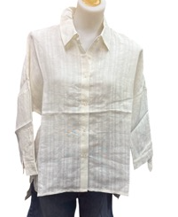 Corfu Womens Shirt Self Stripe Linen Blend White [Siz:8]
