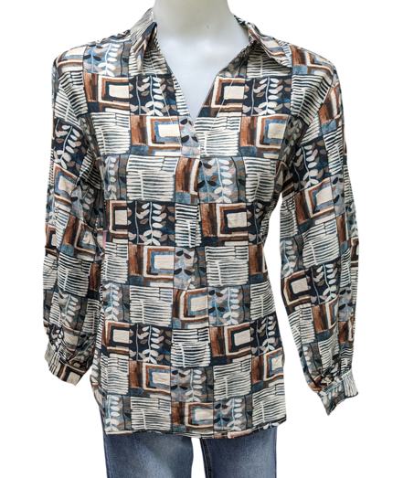 Corfu Womens L/S Shirt - Soft Printed Modern Artefact [Siz:8]