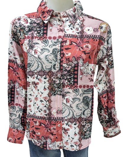 Corfu Womens L/S Soft Printed Top - Rose Florentine [Siz:8]