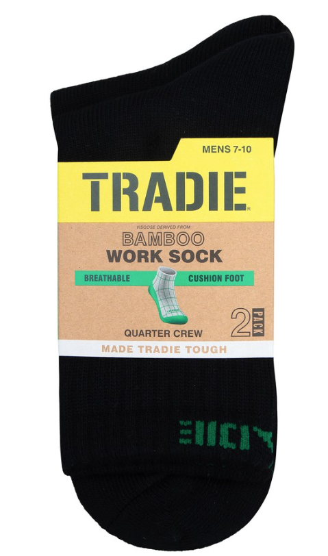 Tradie Mens Bamboo Work Sock 2Pack - Black [Siz:11-13]