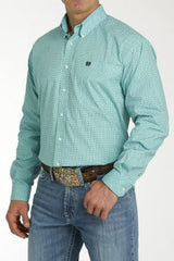 Cinch Men's Geometric Print Botton Down Shirt - Turquoise