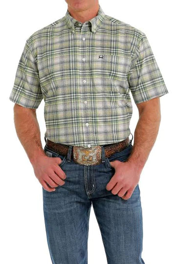 Cinch Mens ArenaFlex Short Sleeve Button Down Shirt - Green Multi