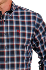 Cinch Mens Plaid Button Down Shirt - Navy/Red/Cream