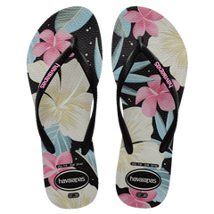 Havaianas Womens Slim Floral Thongs - Black/Pink