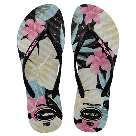 Havaianas Womens Slim Floral Thongs - Black/Pink
