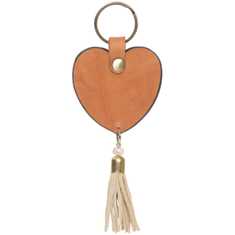 The Design Edge Heart Tassel Cowhide Keyring - Heart Key Tassel