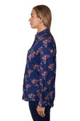 Hard Slog Womens Belle Full Button Long Sleeve Shirt - Navy