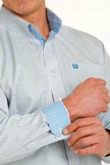 Cinch Mens Stripe Tencel Button Down Shirt - White/Blue/Grey