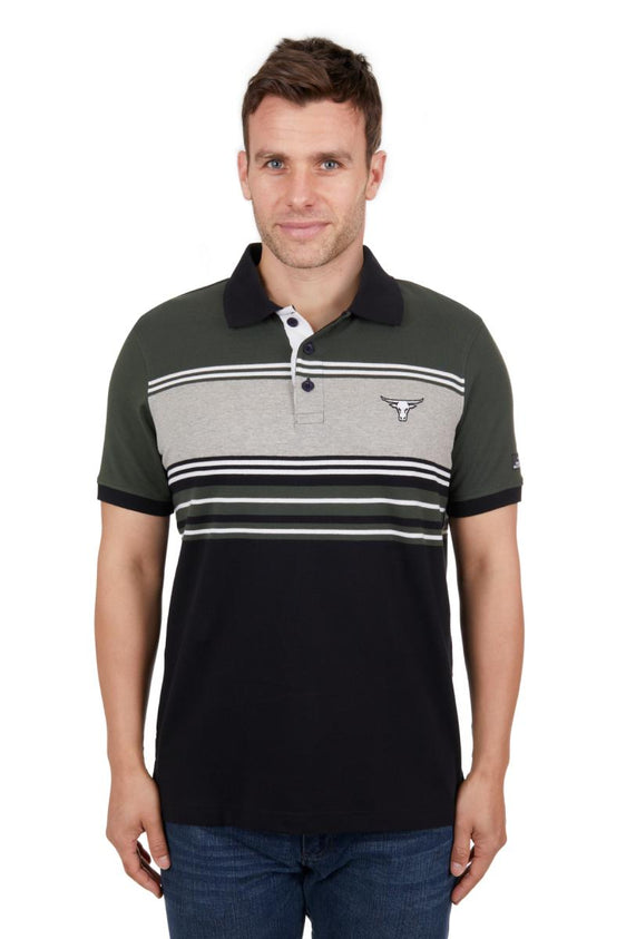 Pure Western Mens Beck Short Sleeve Polo - Black/Green