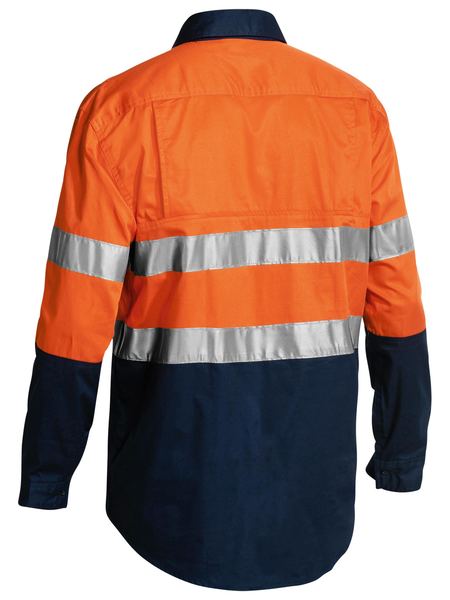 Bisley Taped Hi Vis Closed Front Cool Lightweight Long Sleeve Shirt - Orange/Navy