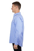 Hard Slog Mens Ron Half Button Long Sleeve Shirt - Blue/White