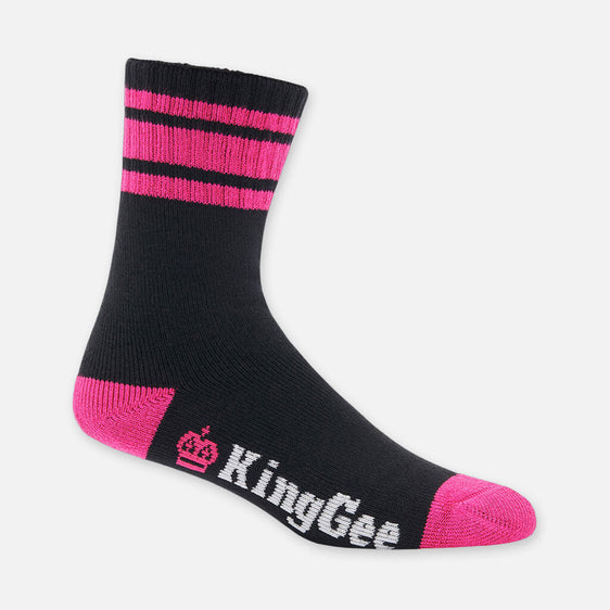 KingGee Women's Bamboo Crew Work Socks 3 Pack - Black/Pink