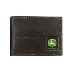 John Deere Brown Antique Leather Stitched Bi-Fold Wallet