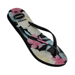 Havaianas Womens Slim Floral Thongs - Black/Pink