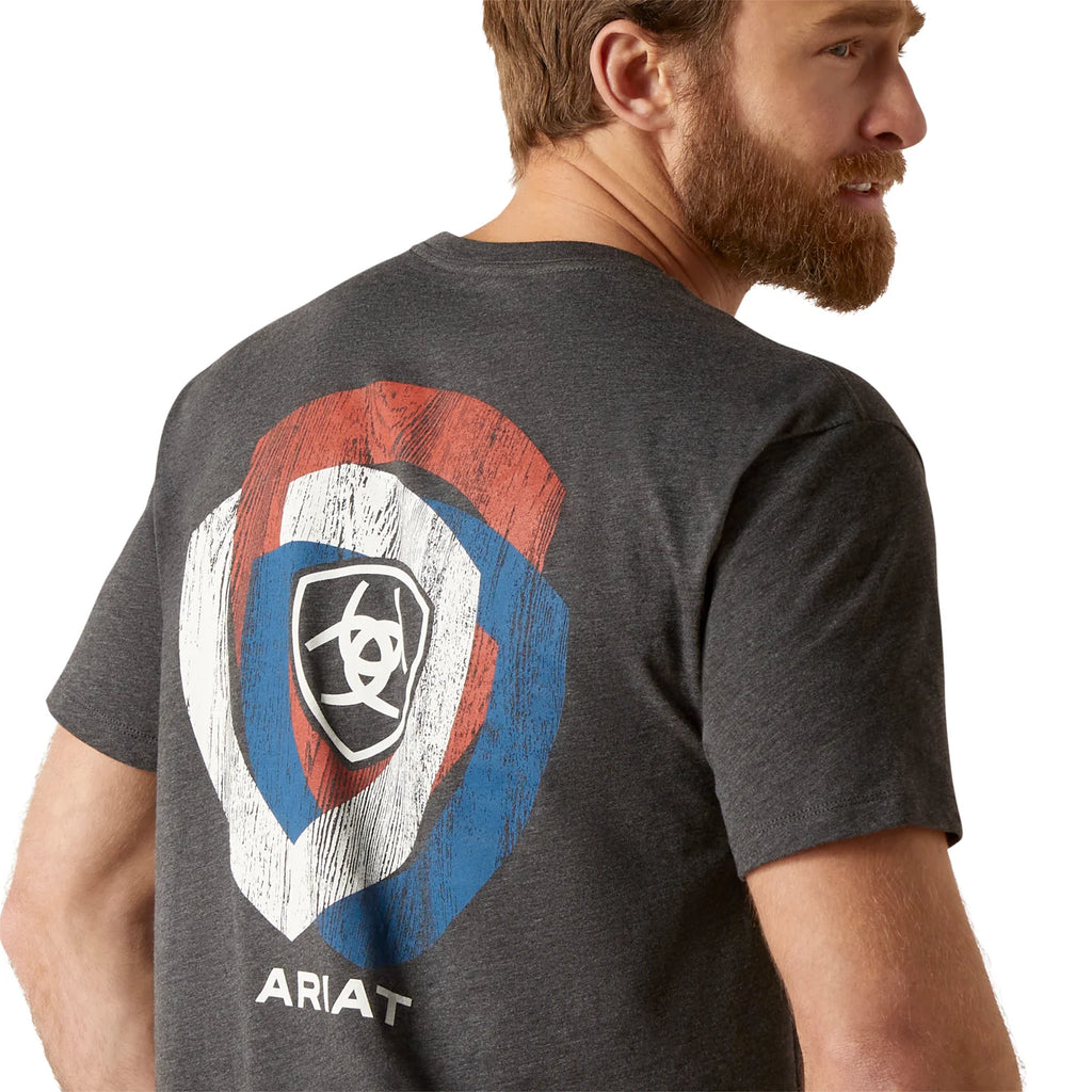 Ariat Mens Wooden Badges Graphic Charcoal Heather T-Shirt - Charcoal Leather