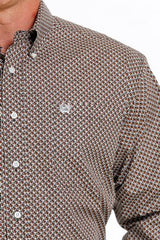 Cinch Mens Geometric Print Button Down Western Shirt - Black/Brown/Khaki/White