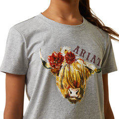 Ariat Girls Highlander Rose Short Sleeve T-Shirt - Heather Grey