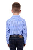 Hard Slog Kids Ron Half Button Long Sleeve Shirt - Blue/White