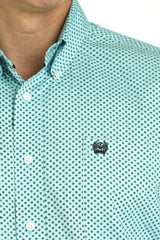 Cinch Men's Geometric Print Botton Down Shirt - Turquoise