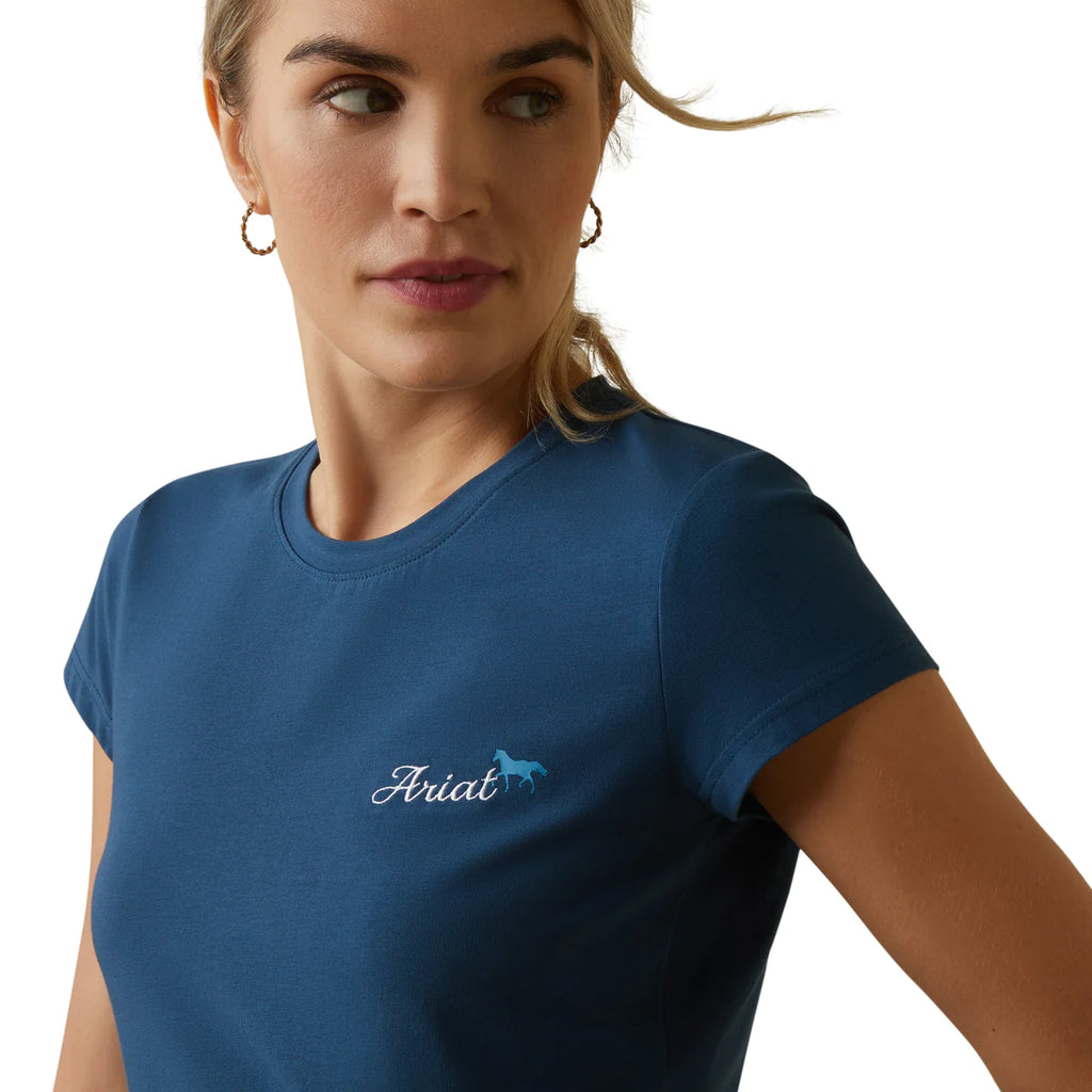 Ariat Womens Logo Script Short Sleeve T-Shirt - Deep Petroleum