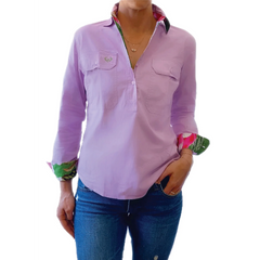 Antola Georgie Half Button Shirt - Floral Trim