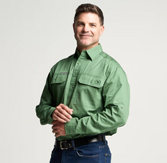 Outback Cobber Mens Kilcoy Half-Button Long Sleeve Workshirt [Col:Gum Leaf Green Siz:S]